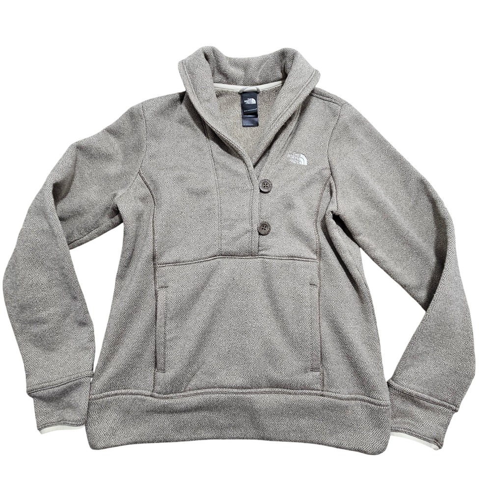 The North Face Womens Grey Diamond Geo Crescent Sunset Shawl Pullover Fleece S *